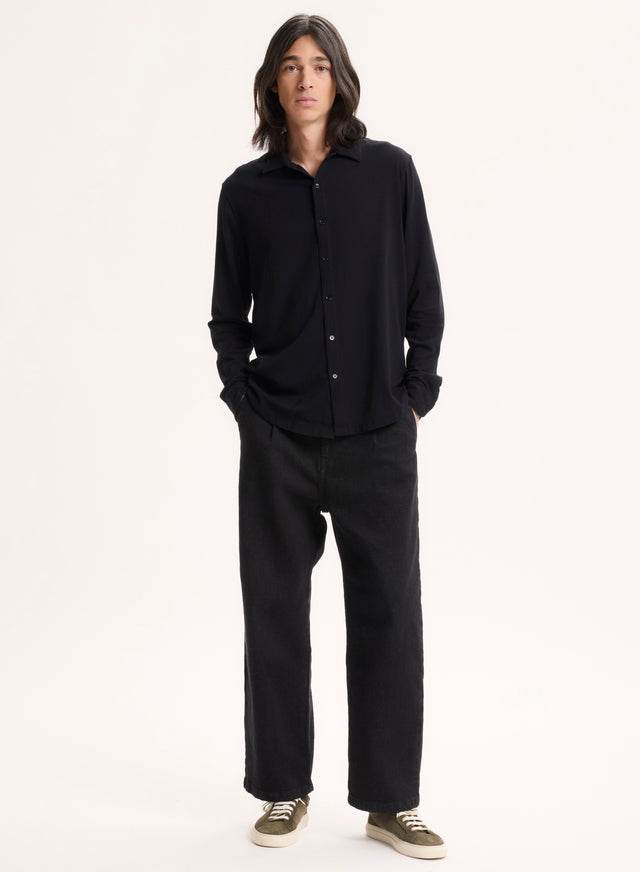 Majestic Filatures Chemise Noire Manches Longues Coton Organique / Elasthanne