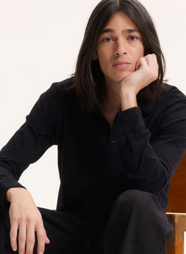 majestic filatures Chemise Noire Manches Longues en Deluxe Coton Deluxe Coton