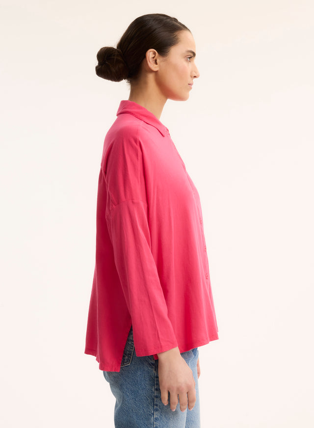 Majestic Filatures Chemise Rose Col Chemise Manches Longues En Coton Organique Coton Organique