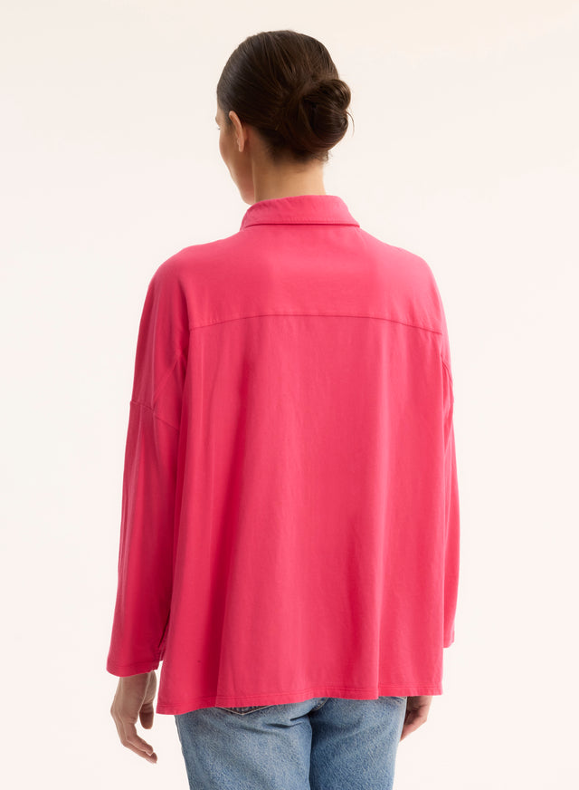 Majestic Filatures Chemise Rose Col Chemise Manches Longues En Coton Organique Coton Organique