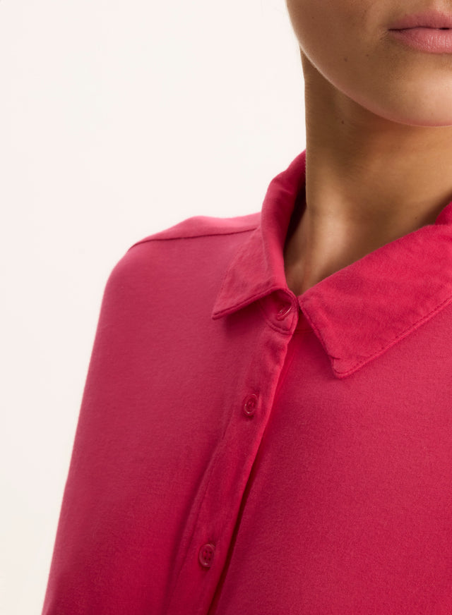 Majestic Filatures Chemise Rose Col Chemise Manches Longues En Coton Organique Coton Organique