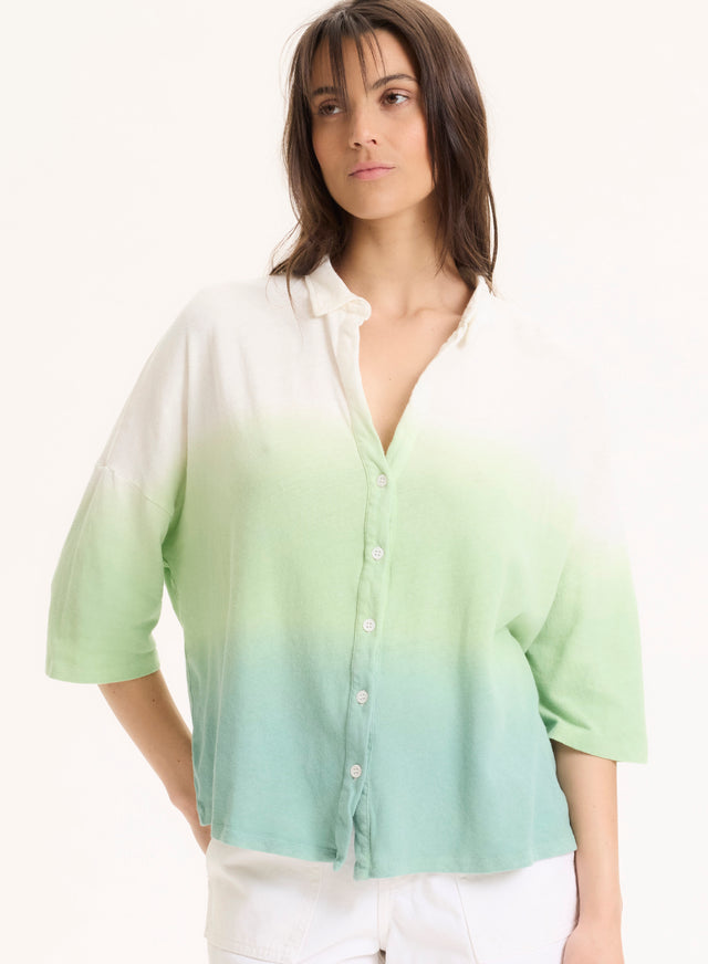 majestic filatures Chemise Vert clair Col Chemise Manches Coudes en Coton organique / Lin Coton organique / Lin