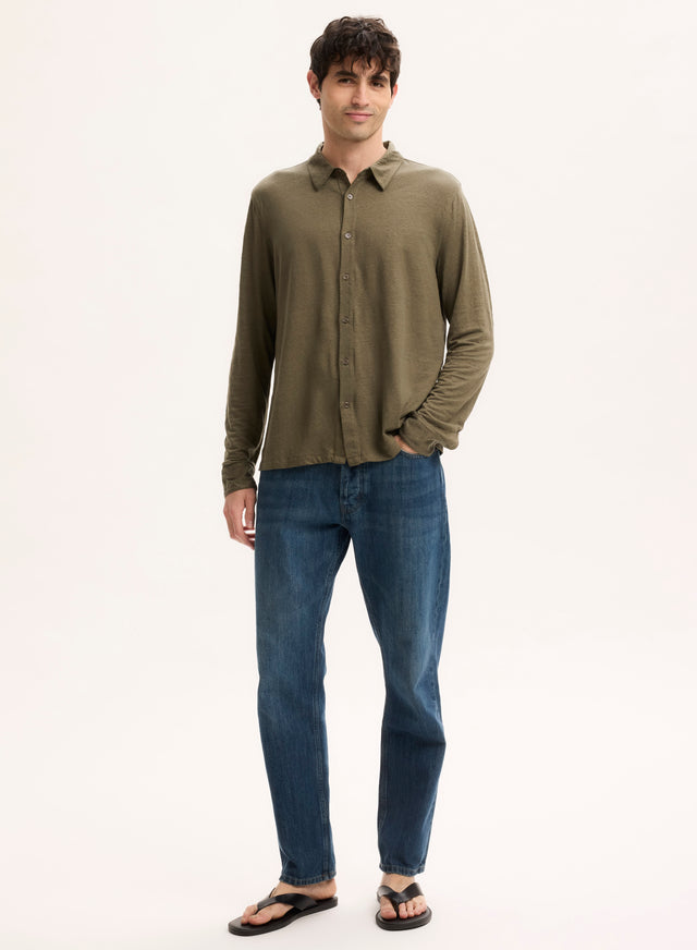 Majestic Filatures Chemise Vert Col Chemise Manches Longues En Lin / Elasthanne Lin / Elasthanne