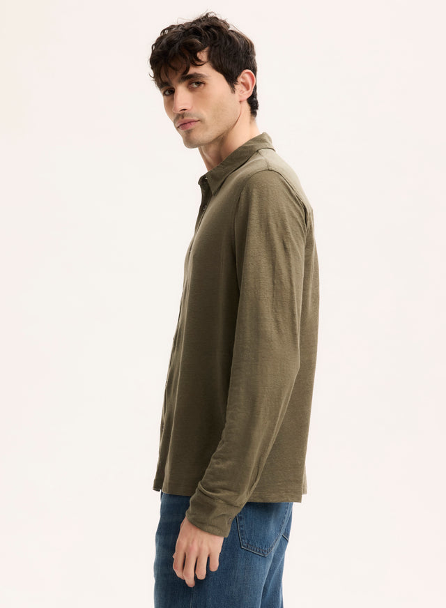 Majestic Filatures Chemise Vert Col Chemise Manches Longues En Lin / Elasthanne Lin / Elasthanne