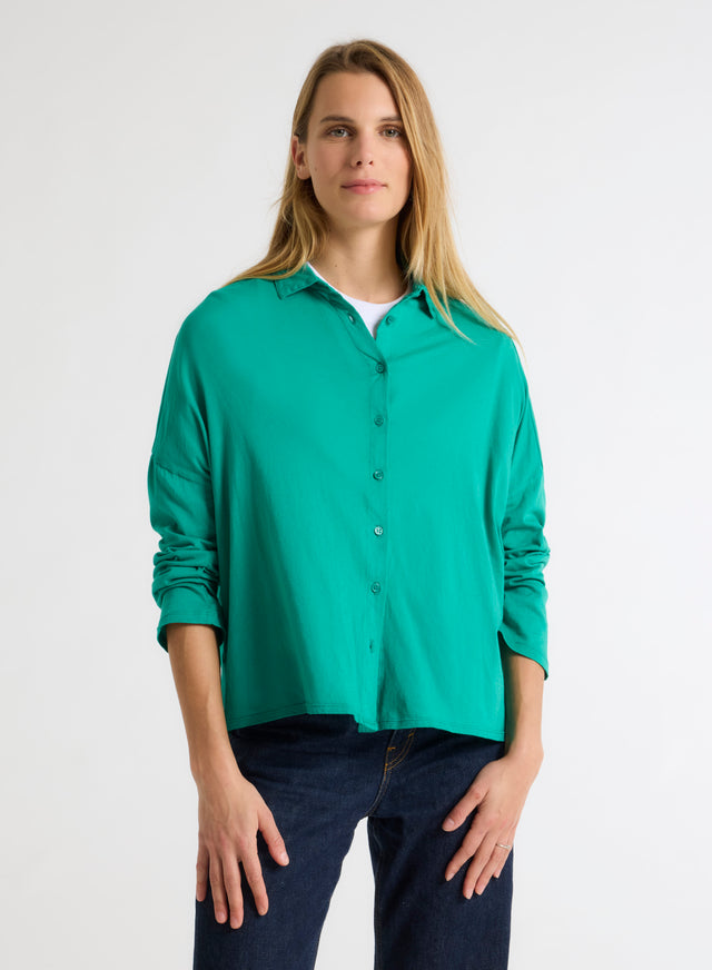 Majestic Filatures Chemise Verte Col Chemise Manches Longues En Coton Organique Coton Organique