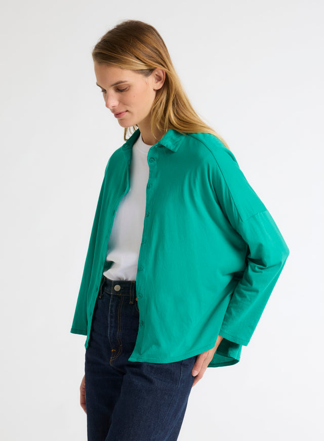 Majestic Filatures Chemise Verte Col Chemise Manches Longues En Coton Organique Coton Organique