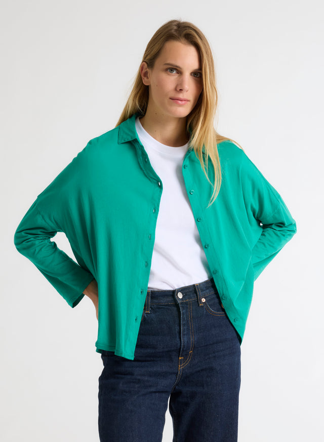 majestic filatures Chemise Verte Col Chemise Manches Longues en Coton organique Coton organique