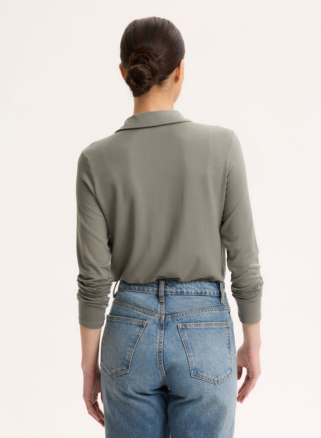 Majestic Filatures Chemise Verte Col Chemise Manches Longues Viscose / Élasthanne