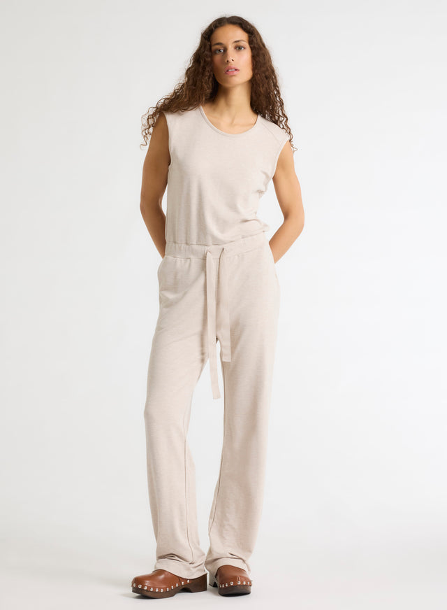 Majestic Filatures Combinaison Beige Col Rond Sans Manches En Viscose / Élasthanne Viscose / Élasthanne