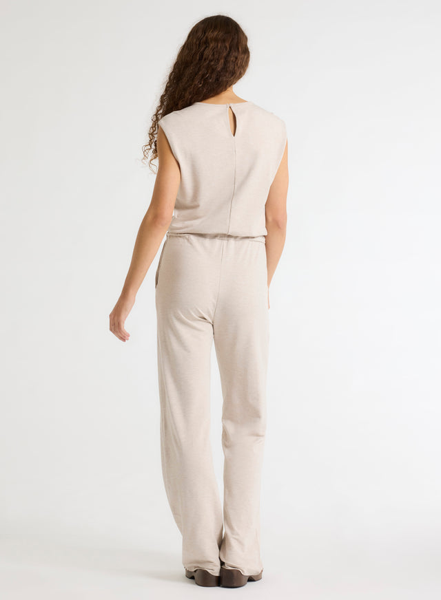 Majestic Filatures Combinaison Beige Col Rond Sans Manches En Viscose / Élasthanne Viscose / Élasthanne