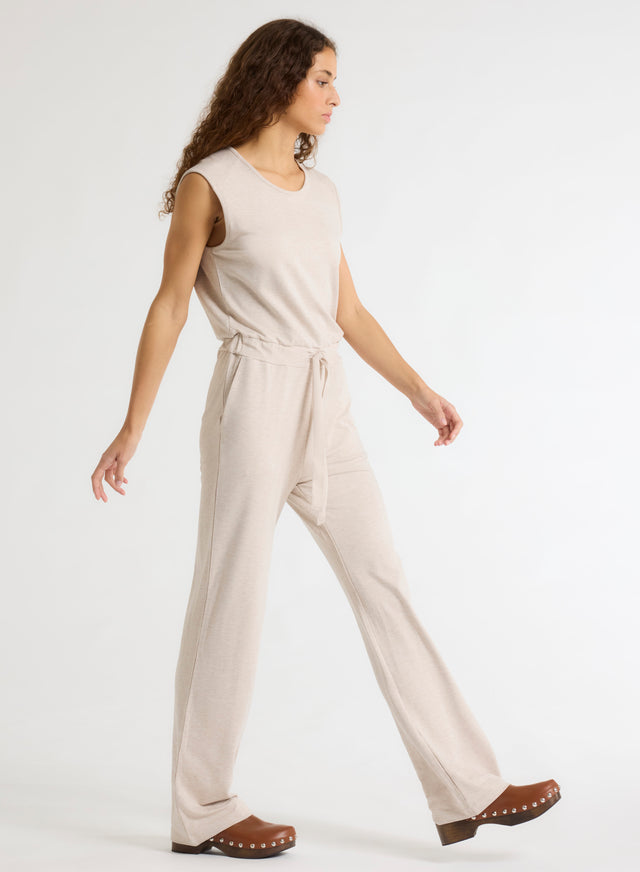 majestic filatures Combinaison Beige Col Rond Sans Manches en Viscose / Élasthanne Viscose / Élasthanne