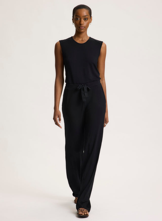 majestic filatures Combinaison Noire Col Rond Sans Manches en Viscose / Élasthanne Viscose / Élasthanne