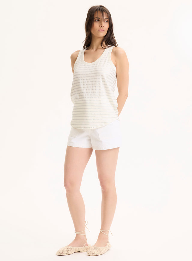 Majestic Filatures Débardeur Argenté Col U En Lin / Elasthanne Lin / Elasthanne