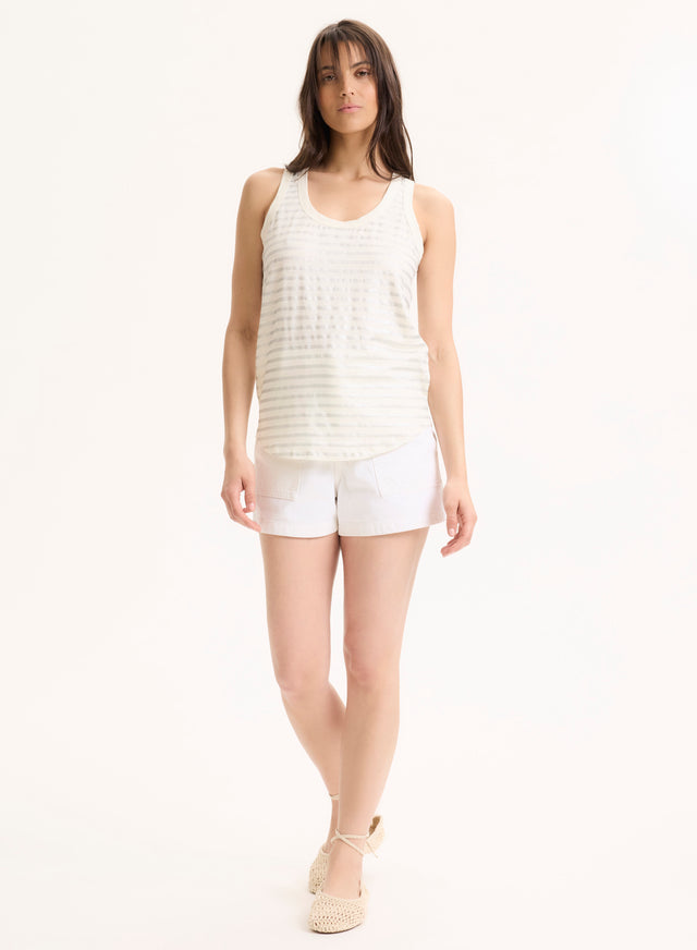 Majestic Filatures Débardeur Argenté Col U En Lin / Elasthanne Lin / Elasthanne