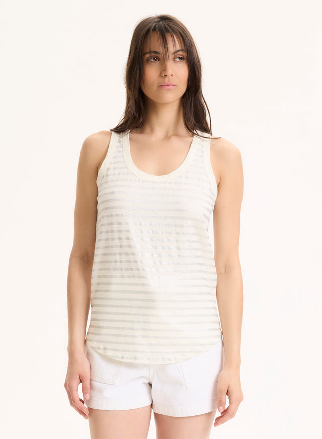 Majestic Filatures Débardeur Argenté Col U En Lin / Elasthanne Lin / Elasthanne