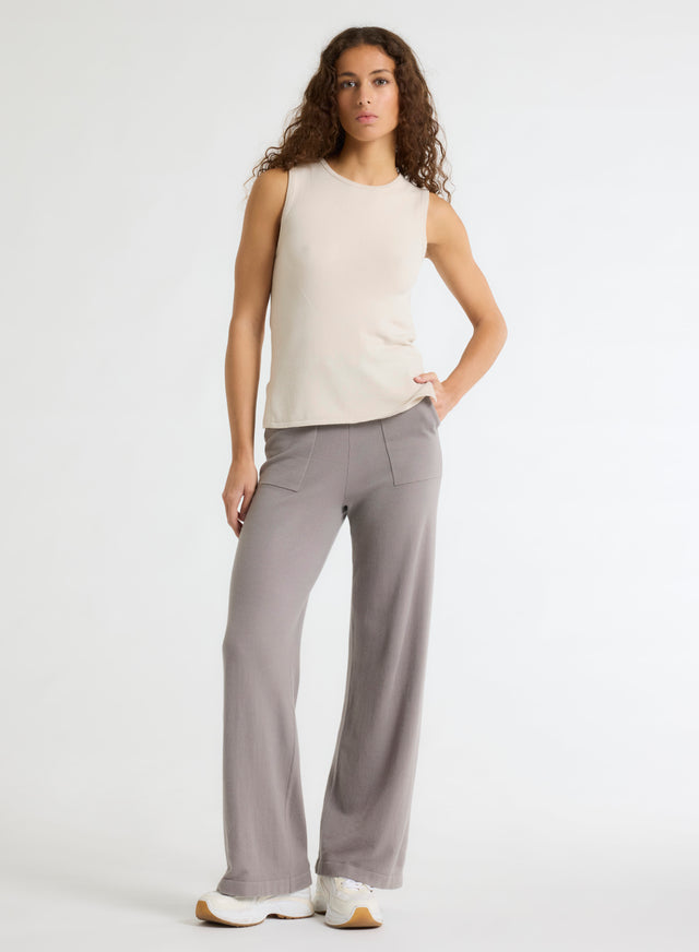 Majestic Filatures Débardeur Beige Col Rond Manches Courtes En Coton Organique / Elasthanne Coton Organique / Elasthanne