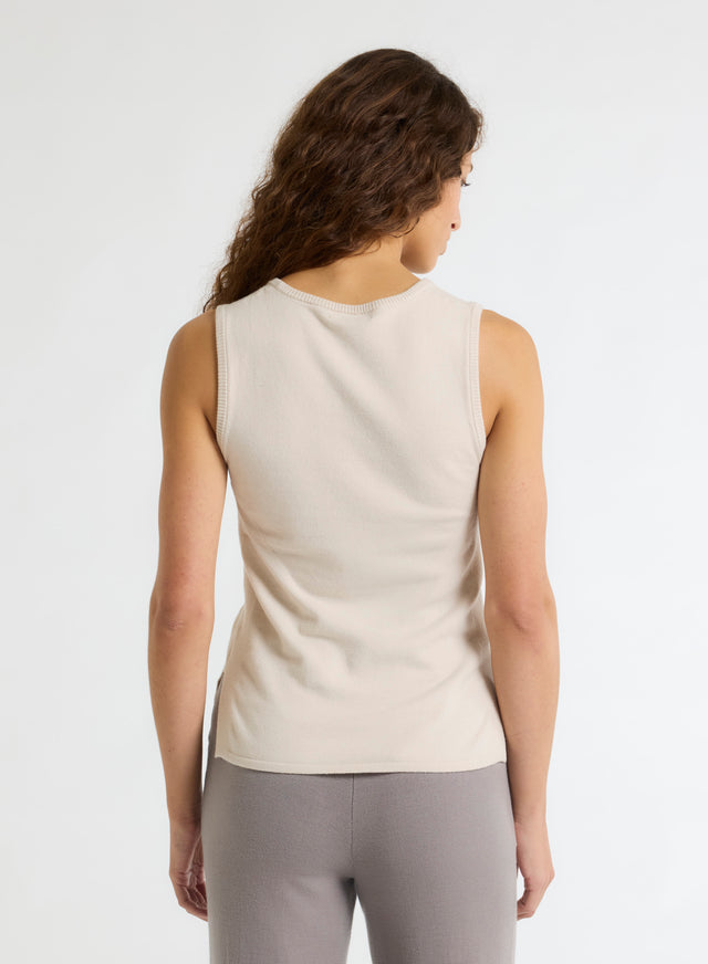 Majestic Filatures Débardeur Beige Col Rond Manches Courtes En Coton Organique / Elasthanne Coton Organique / Elasthanne