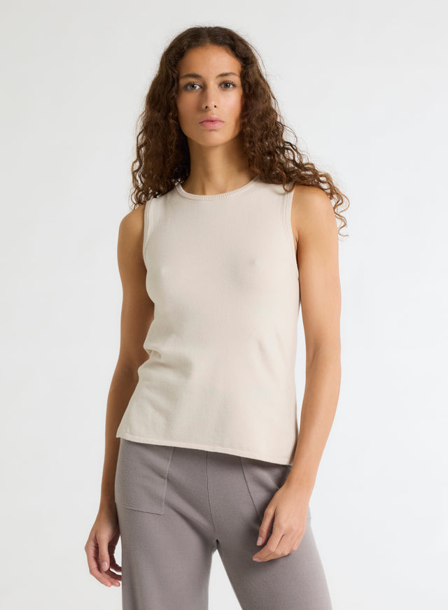 majestic filatures Débardeur beige Col Rond Manches Courtes en Coton organique / Elasthanne Coton organique / Elasthanne