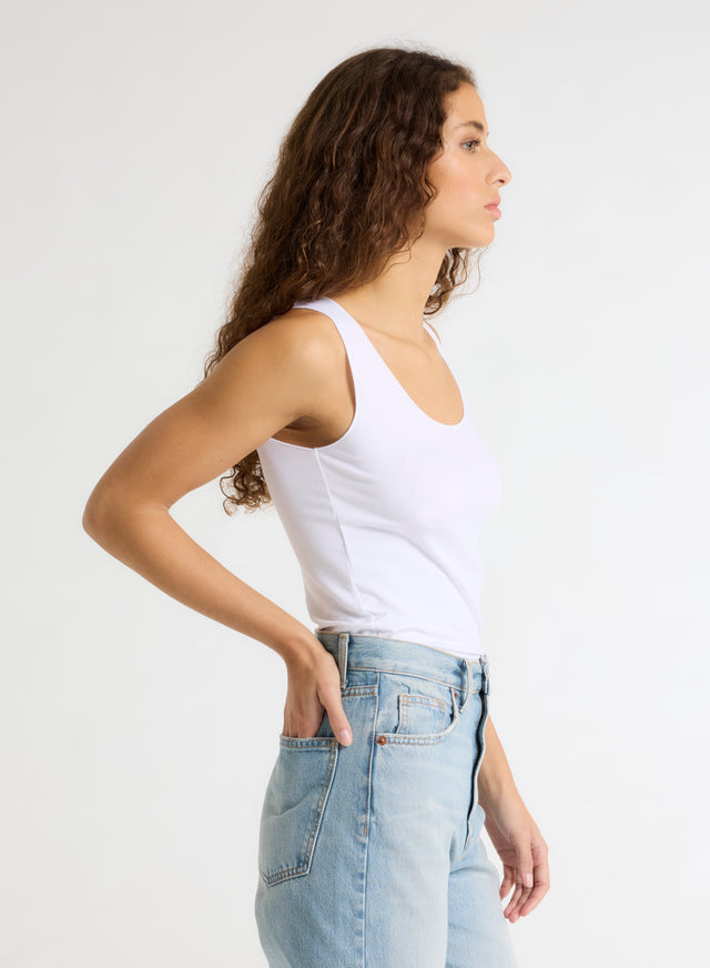 Majestic Filatures Débardeur Blanc Abby Finitions Bourdon En Viscose / Élasthanne Viscose / Élasthanne