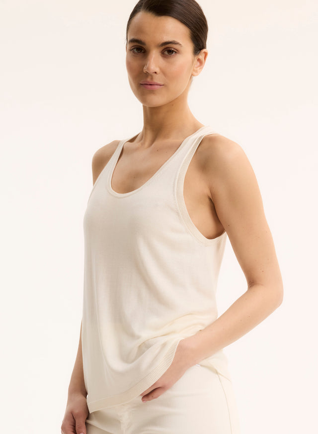 Majestic Filatures Débardeur Blanc Col Rond En Soie / Viscose Soie / Viscose
