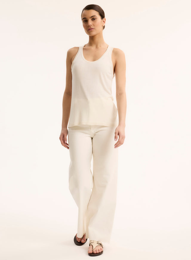 Majestic Filatures Débardeur Blanc Col Rond En Soie / Viscose Soie / Viscose