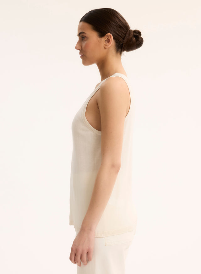 Majestic Filatures Débardeur Blanc Col Rond En Soie / Viscose Soie / Viscose