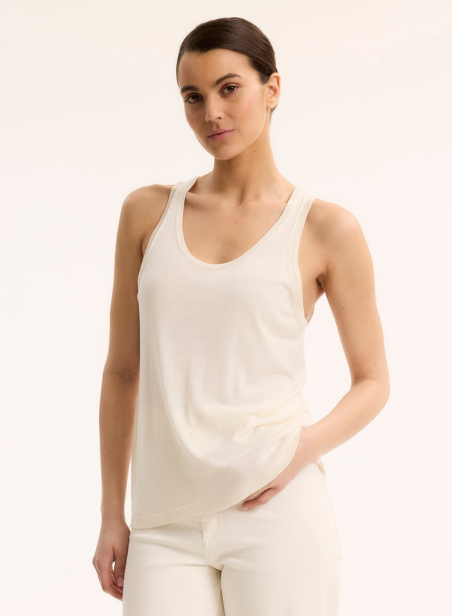 majestic filatures Débardeur Blanc Col Rond en Soie / Viscose Soie / Viscose