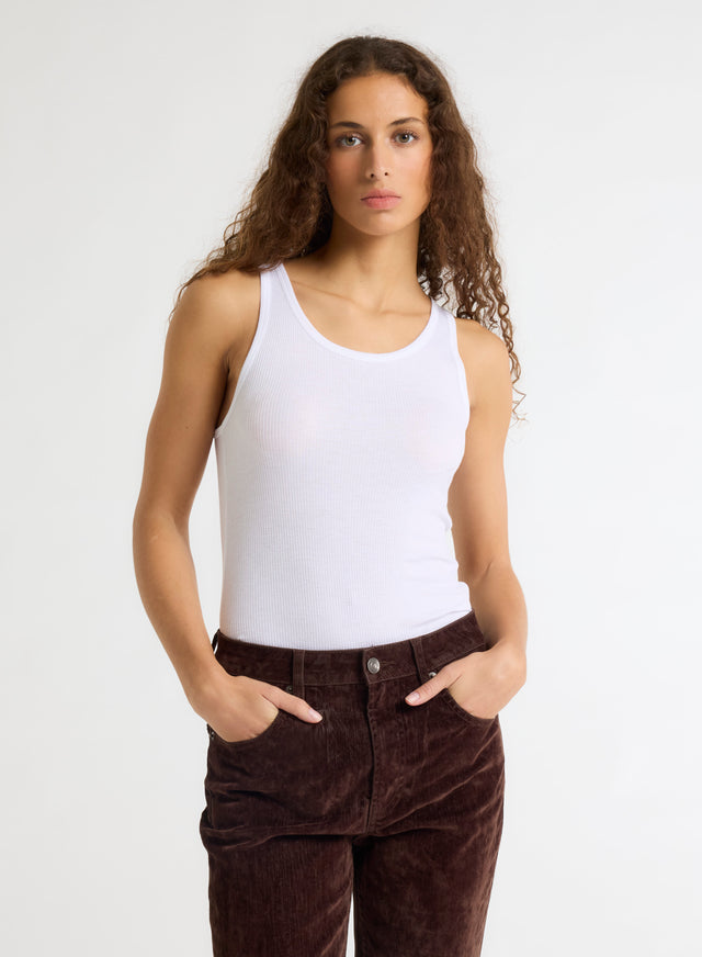 Majestic Filatures Débardeur Blanc Col Rond En Viscose / Élasthanne Viscose / Élasthanne
