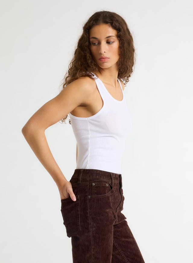 Majestic Filatures Débardeur Blanc Col Rond En Viscose / Élasthanne Viscose / Élasthanne