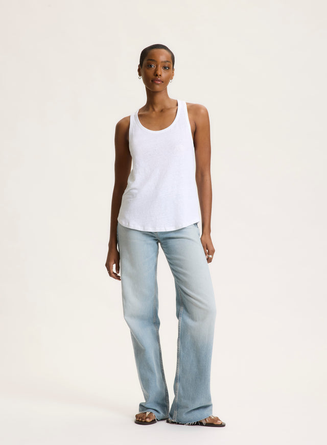 Majestic Filatures Débardeur Blanc Col U En Lin / Elasthanne Lin / Elasthanne