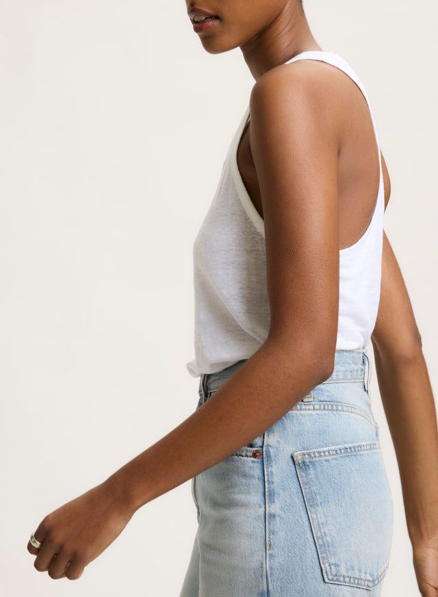 Majestic Filatures Débardeur Blanc Col U En Lin / Elasthanne Lin / Elasthanne