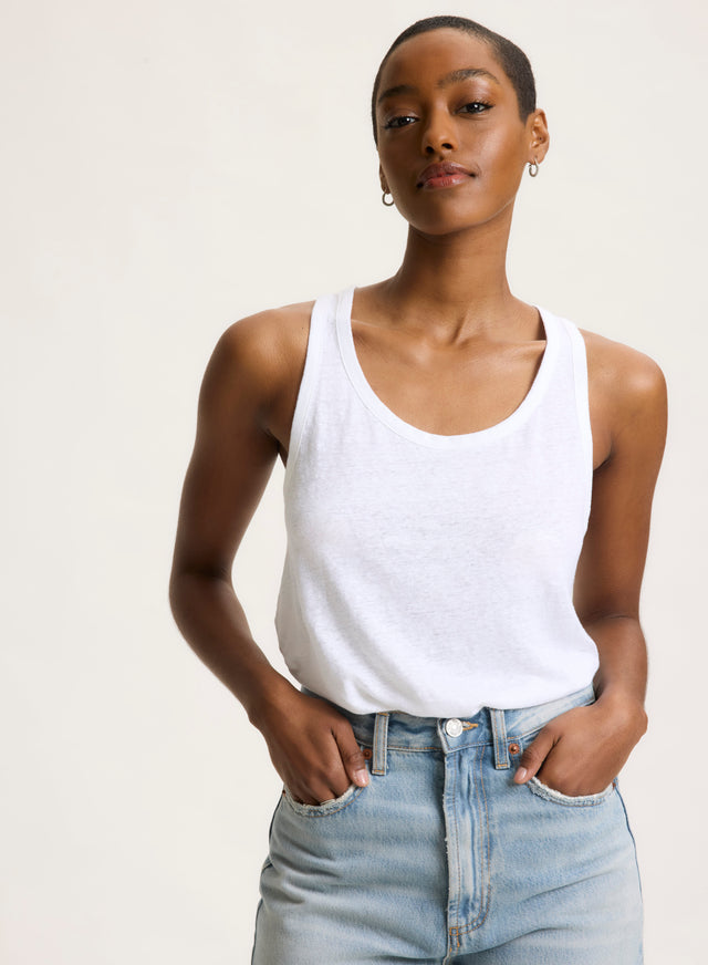 majestic filatures Débardeur Blanc Col U en Lin / Elasthanne Lin / Elasthanne