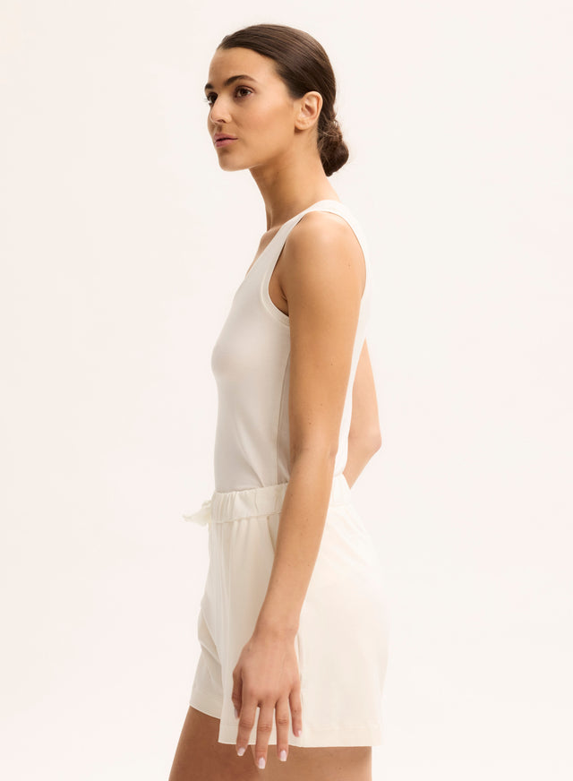 Majestic Filatures Débardeur Blanc Col U Viscose / Élasthanne