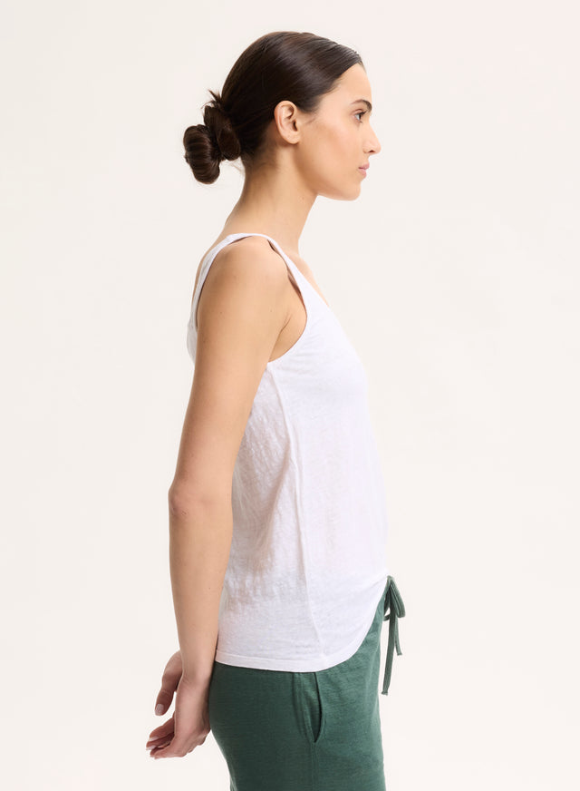 Majestic Filatures Débardeur Blanc Col V En Lin / Elasthanne Lin / Elasthanne