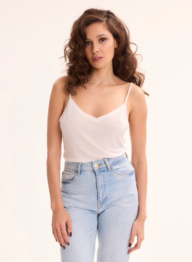 majestic filatures Débardeur Blanc Fines Bretelles en Viscose Viscose