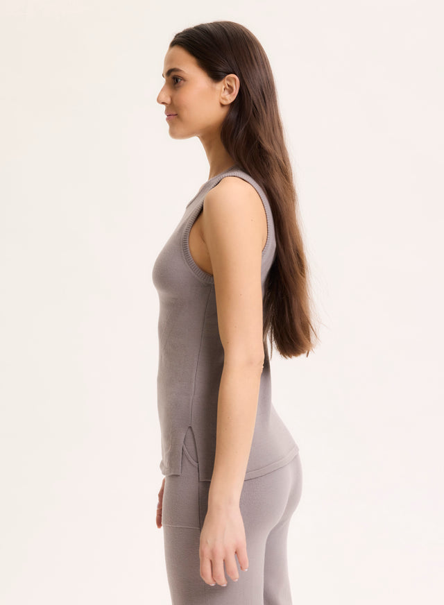 Majestic Filatures Débardeur Gris Col Rond Manches Courtes En Coton Organique / Elasthanne Coton Organique / Elasthanne