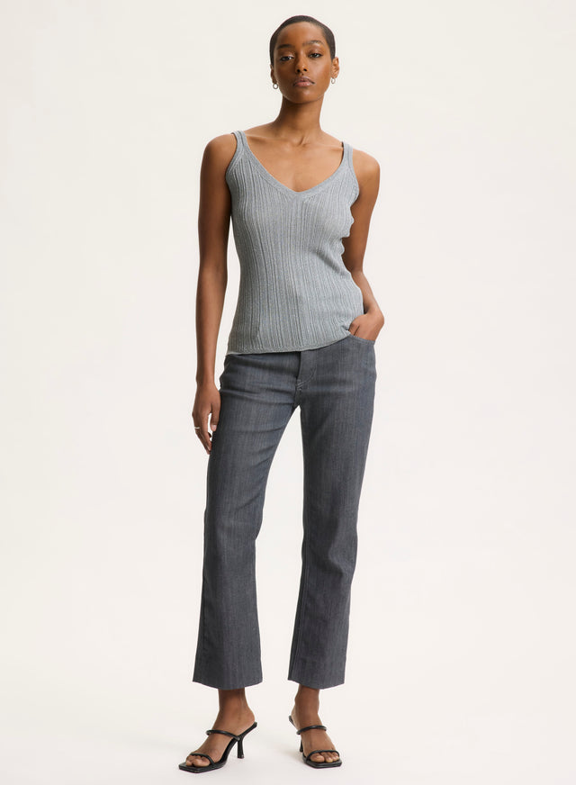 Majestic Filatures Débardeur Gris Col V En Acetate / Fibre Metallisee / Polyamide Acetate / Fibre Metallisee / Polyamide