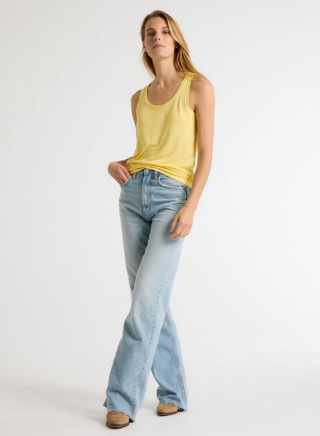 Majestic Filatures Débardeur Jaune Col U En Lin / Elasthanne Lin / Elasthanne