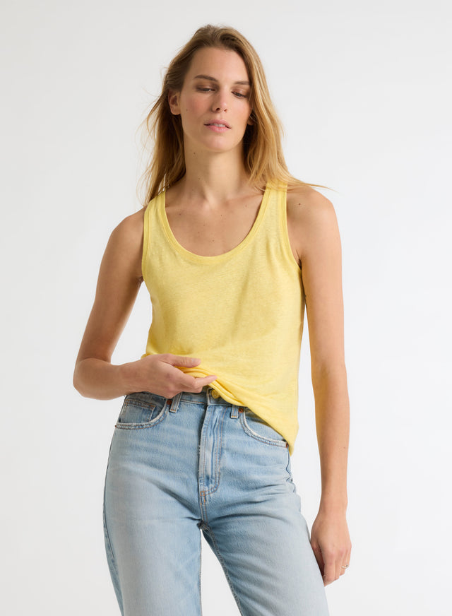 Majestic Filatures Débardeur Jaune Col U En Lin / Elasthanne Lin / Elasthanne