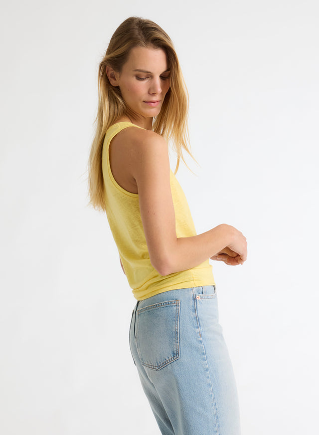 Majestic Filatures Débardeur Jaune Col U En Lin / Elasthanne Lin / Elasthanne