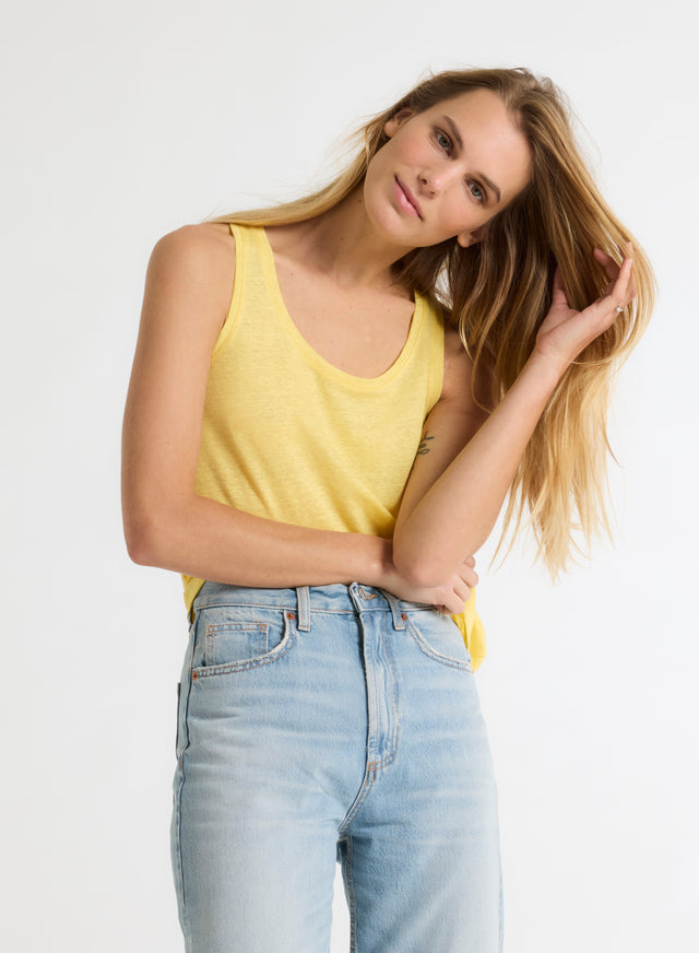 majestic filatures Débardeur Jaune Col U en Lin / Elasthanne Lin / Elasthanne