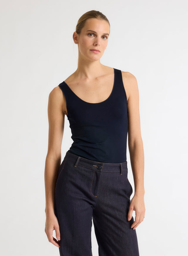 Majestic Filatures Débardeur Marine Abby Finitions Bourdon En Viscose Et Élasthanne Viscose / Élasthanne