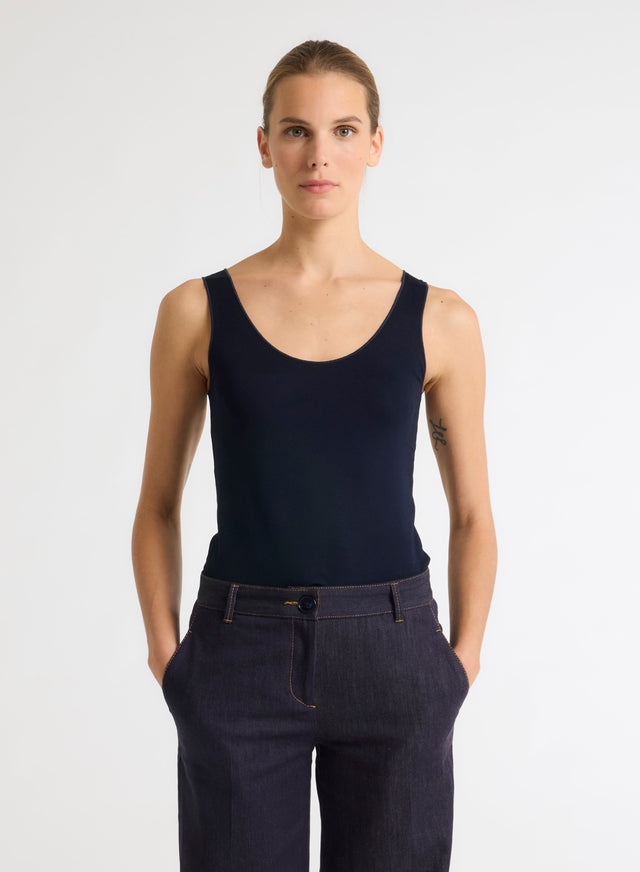 majestic filatures Débardeur Marine Abby finitions bourdon en Viscose et Élasthanne Viscose / Élasthanne