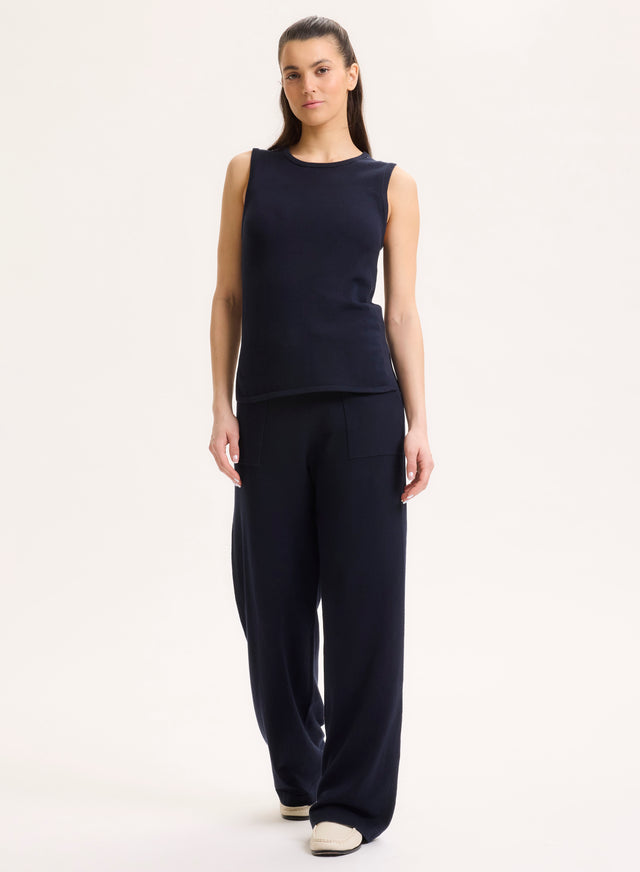 Majestic Filatures Débardeur Marine Col Rond Manches Courtes En Coton Organique / Elasthanne Coton Organique / Elasthanne