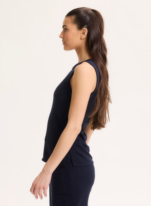 Majestic Filatures Débardeur Marine Col Rond Manches Courtes En Coton Organique / Elasthanne Coton Organique / Elasthanne