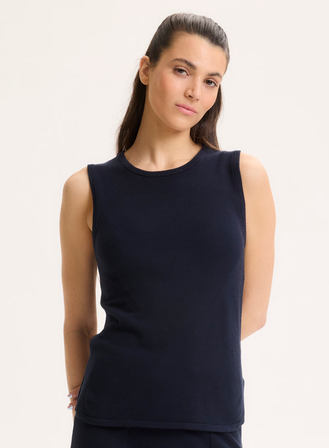 majestic filatures Débardeur Marine Col Rond Manches Courtes en Coton organique / Elasthanne Coton organique / Elasthanne