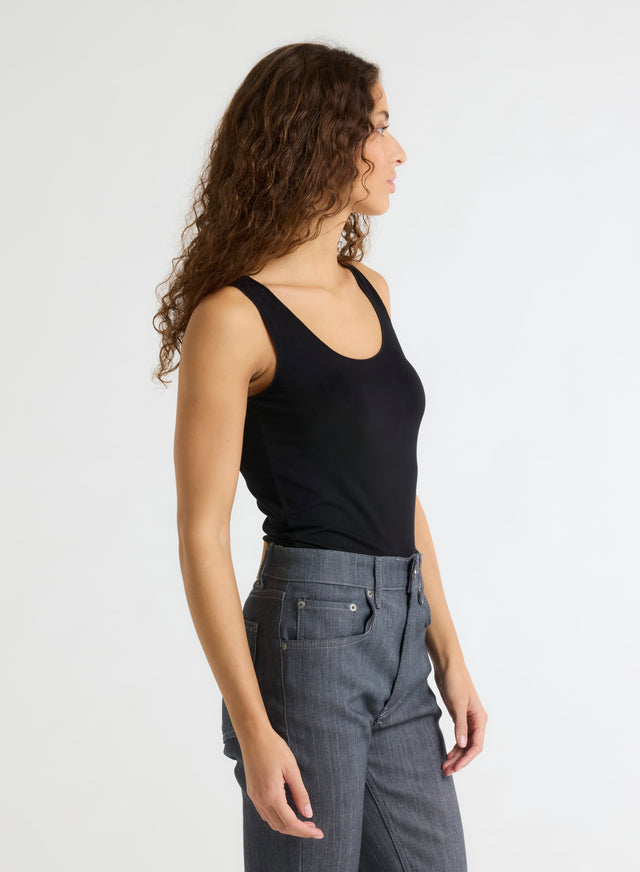 Majestic Filatures Débardeur Noir Abby Finitions Bourdon En Viscose Et Élasthanne Viscose / Élasthanne