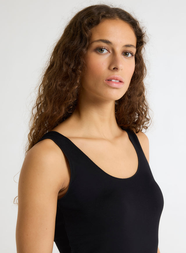 Majestic Filatures Débardeur Noir Abby Finitions Bourdon En Viscose Et Élasthanne Viscose / Élasthanne