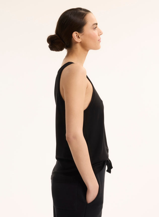 Majestic Filatures Débardeur Noir Col Rond En Soie / Viscose Soie / Viscose