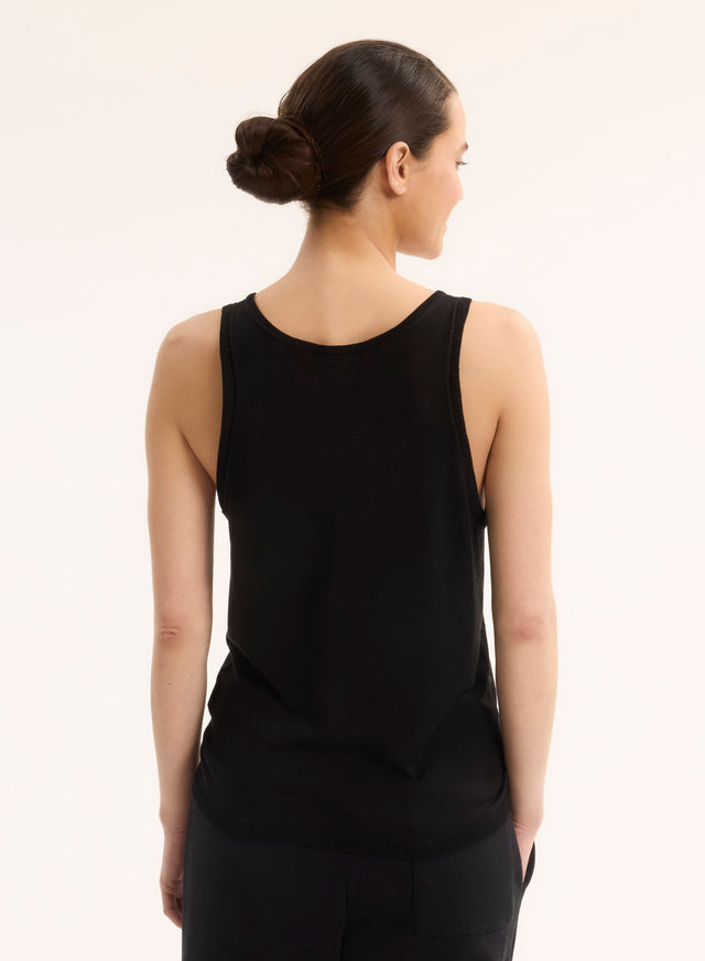 Majestic Filatures Débardeur Noir Col Rond En Soie / Viscose Soie / Viscose